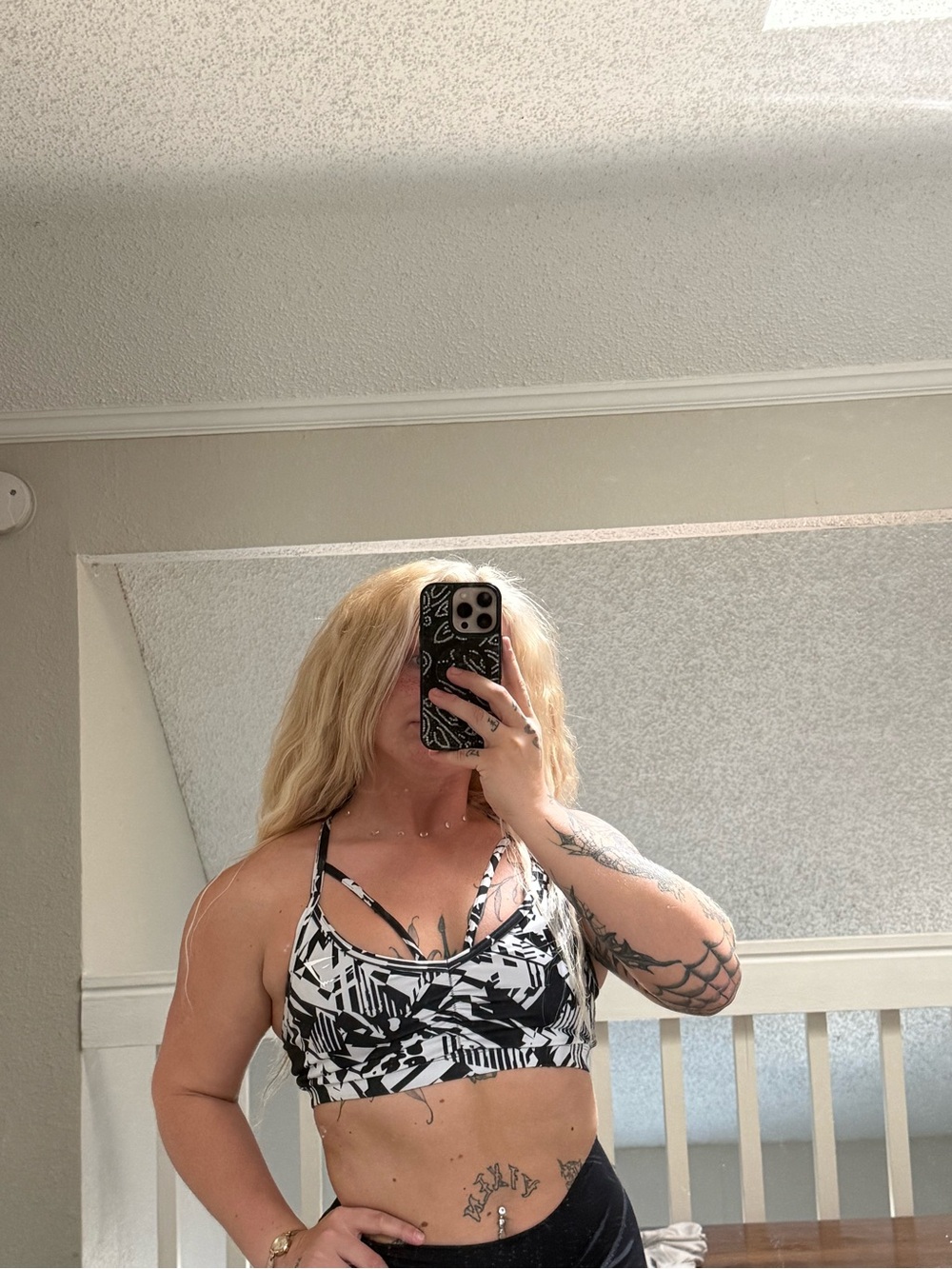 Gymshark Black & White Geometric Strappy Sports Bra